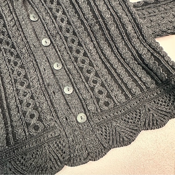 Aran Crafts Women's Gray Cable-Knit Button Cardigan Sweater 100% Merino Wool M - Picture 7 of 7
